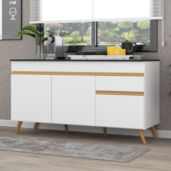 Balcão Cozinha Gabinete Pia 150 cm 3 Portas 1 Gaveta Veneza Multimóveis MP3740 Branco