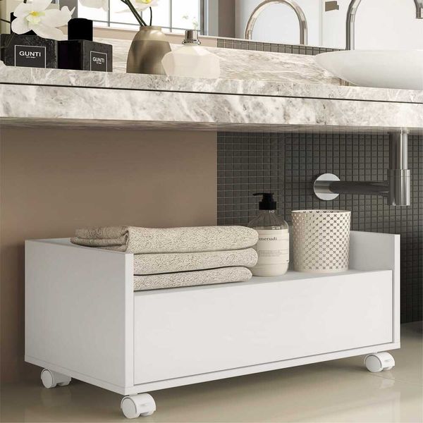 Gabinete Balcão Banheiro 80 cm com Rodízios Multimóveis Branco