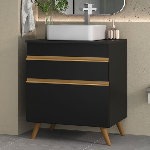 Gabinete Banheiro 1 Porta e 1 Gaveta Retrô 70cm Multimóveis MP5024 Preto
