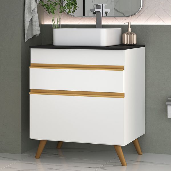 Gabinete Banheiro 1 Porta e 1 Gaveta Retrô 70cm Multimóveis MP5024 Branco