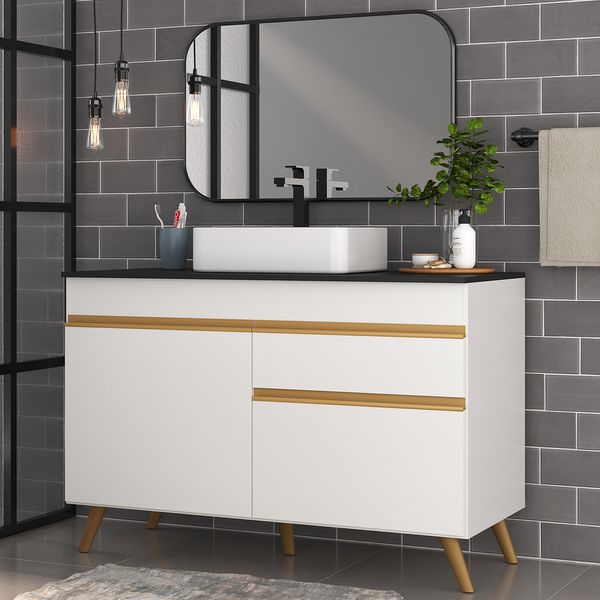 Gabinete Banheiro 2 Portas e 1 Gaveta Retrô 120cm Multimóveis MP5025 Branco