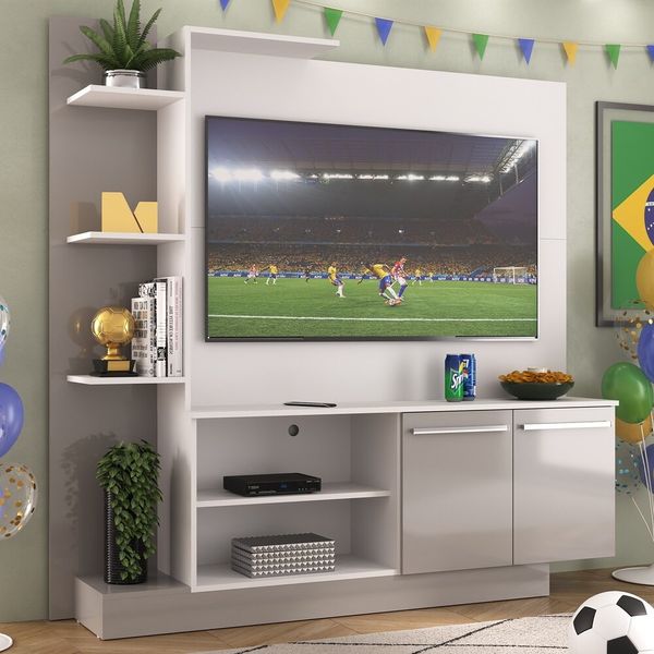 Estante com Painel TV 55" e 2 portas França Multimóveis BR2473 Branco/ Lacca Fumê