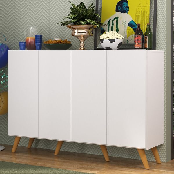 Aparador Buffet 4 Portas Retrô Alemanha Multimóveis BR3556 Branco/Natural