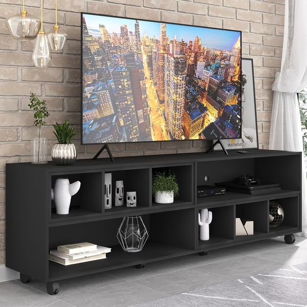 Rack para TV 75" com Nichos e Rodízios Jazz Multimóveis MP1020 Preto