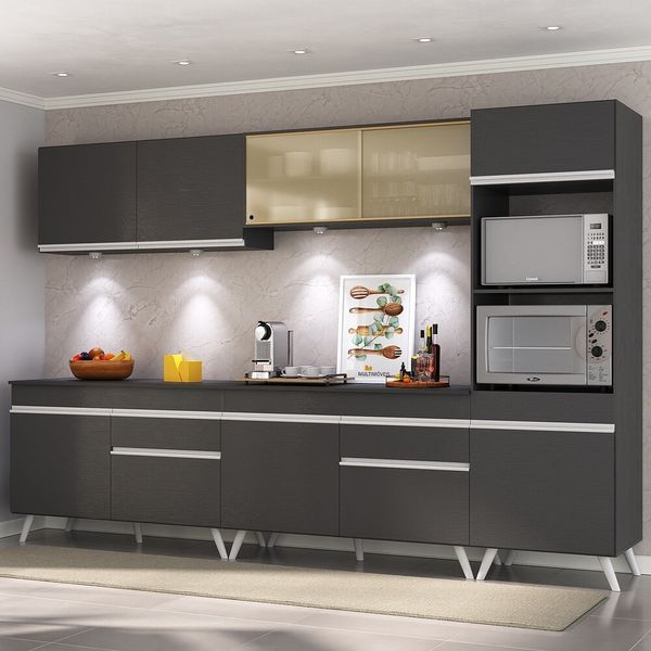 Armário de Cozinha Completa 5 peças com Leds MP2014.898 Veneza Up Multimóveis Preto