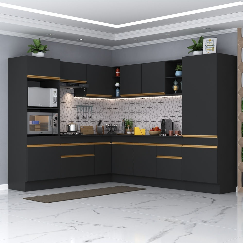 Armário de Cozinha Completa de Canto com Rodapé Veneza Multimóveis