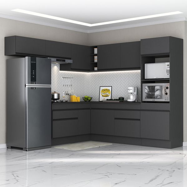 Armário de Cozinha Completa de Canto com Rodapé Veneza Multimóveis MP2105.895 Preto
