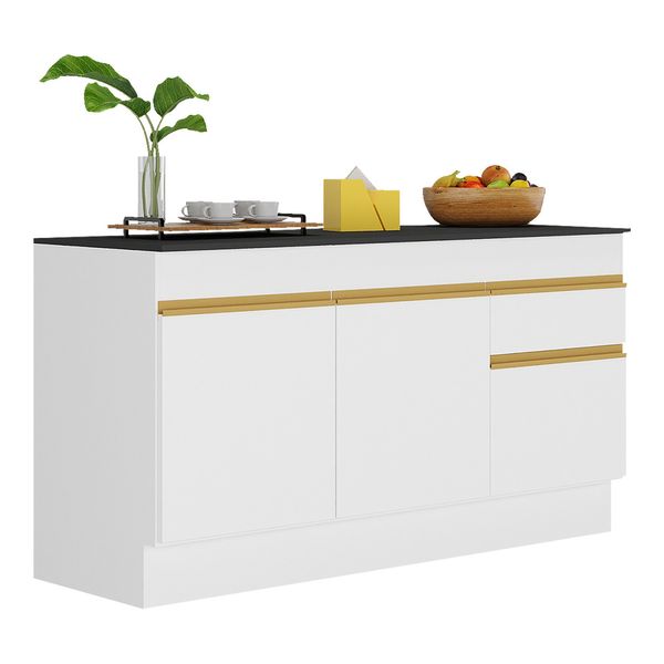 Balcão Cozinha com Rodapé Gabinete Pia 150 cm 3 Portas 1 Gaveta Veneza Multimóveis MP2107 Branco