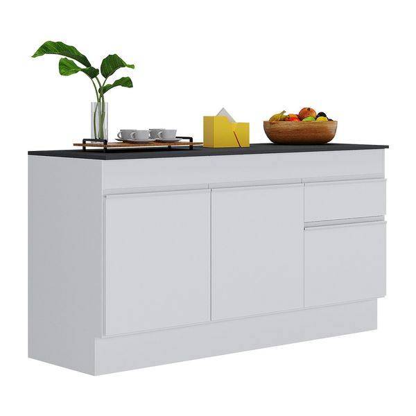 Balcão Cozinha com Rodapé Gabinete Pia 150 cm 3 Portas 1 Gaveta Veneza Multimóveis MP2107.891 Branco