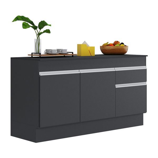 Balcão Cozinha c/ Rodapé Gabinete Pia 150cm 3 Ptas 1 Gav Veneza Multimóveis MP2107.898 Preto/Branco