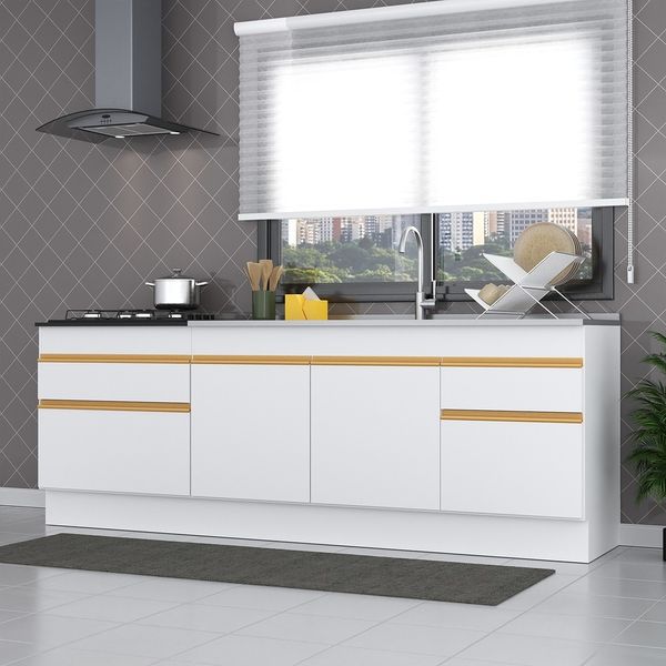 Kit 2 Balcões com Rodapé Gabinete Pia 150 cm e Cooktop 70 cm Veneza Multimóveis MP2108 Branco