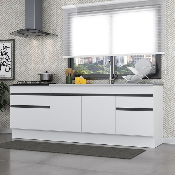 Kit 2 Balcões c/ Rodapé Gabinete Pia 150cm e Cooktop 70cm Veneza Multimóveis MP2108.964 Branco/Preto