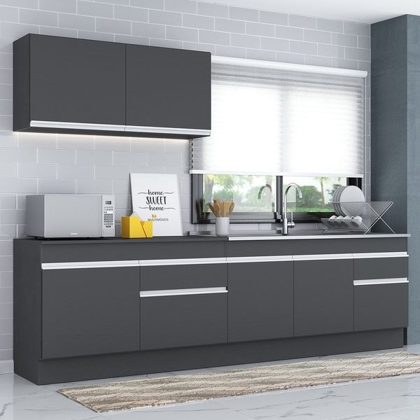 Armário de Cozinha Compacta com Rodapé Veneza Multimóveis MP2111.898 Preto/Branco