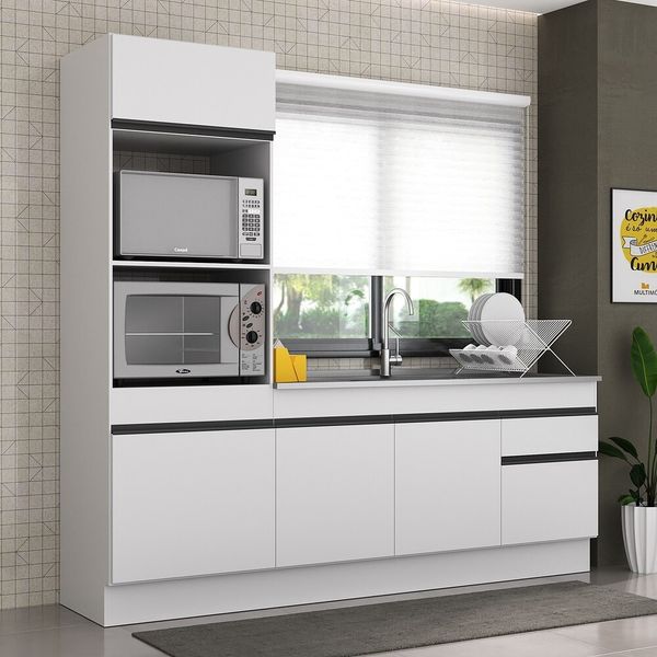 Armário de Cozinha Compacta com Rodapé Veneza Multimóveis MP2113.964 Branco/Preto