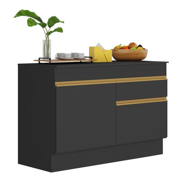 Balcão Cozinha com Rodapé Gabinete Pia 120 cm 2 Portas 1 Gaveta Veneza Multimóveis MP2117 Preto