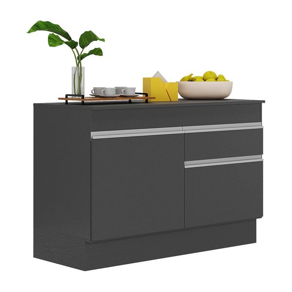 Balcão Cozinha c/ Rodapé Gabinete Pia 120cm 2 Ptas 1 Gav Veneza Multimóveis MP2117.898 Preto/Branco