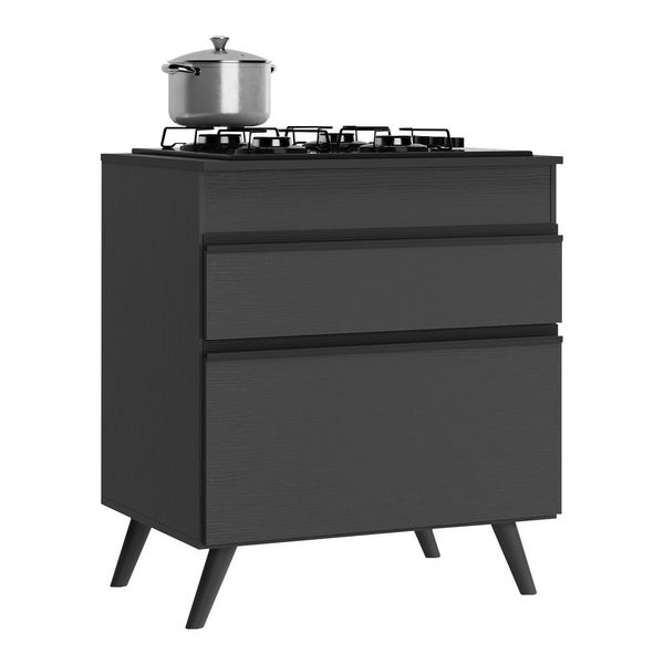 Balcão Cozinha para Cooktop 70 cm 1 Porta 1 Gaveta Veneza Multimóveis MP3706.895 Preto