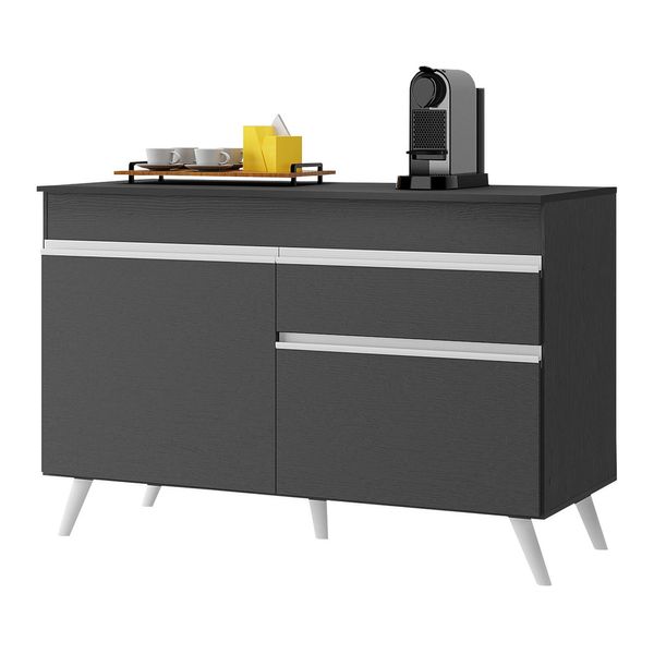 Balcão Cozinha Gabinete Pia 120 cm 2 Portas 1 Gaveta Veneza Multimóveis MP3680.898 Preto/Branco