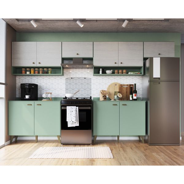 Armário de Cozinha Compacta 4 Peças Viena Multimóveis CR20032 Verde/Snow