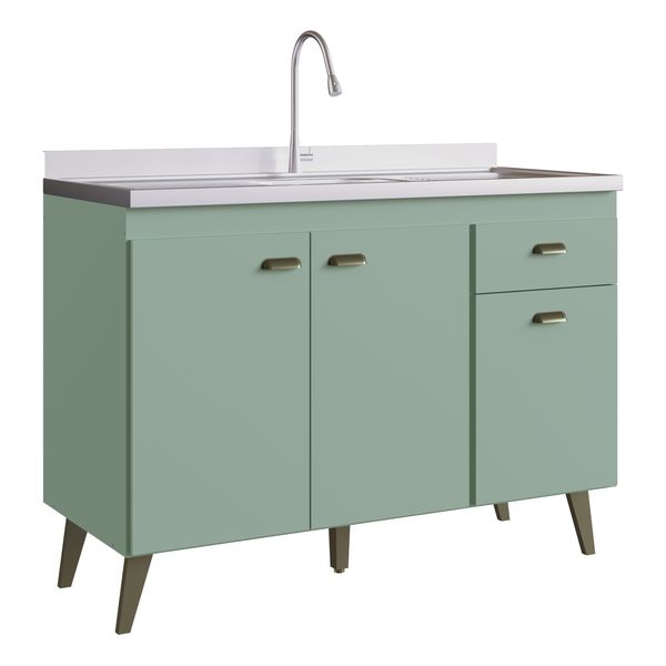 Balcão de Cozinha para Pia 3 Portas 1 Gaveta 120cm Viena Multimóveis CR20040 Verde