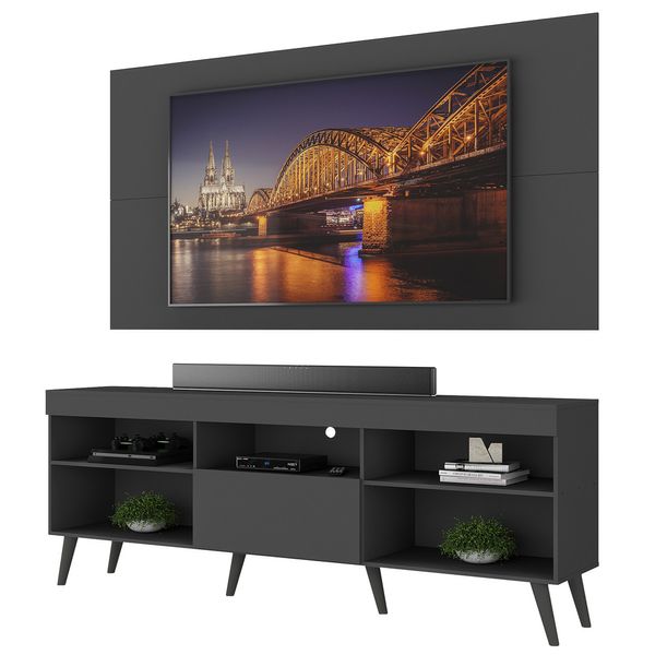 Rack com Painel e Suporte TV 65" Retrô Flórida Up Multimóveis MP1043 Preto