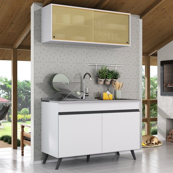 Armário de Cozinha Compacta 2 peças  Veneza Multimóveis MP2140.964 Branco/Preto