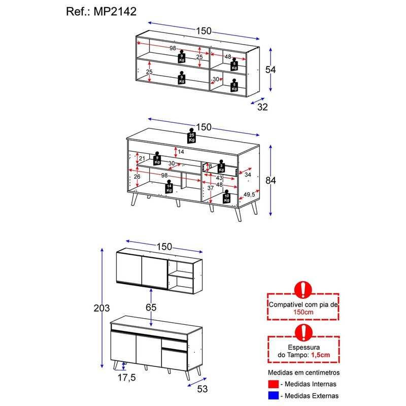 Armário de Cozinha Compacta Veneza Multimóveis MP2142.891 Branco