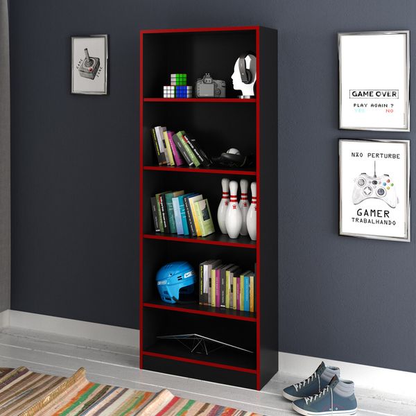 Estante Gamer Multiuso 60 cm Multimóveis CR25039 Preta/Vermelha