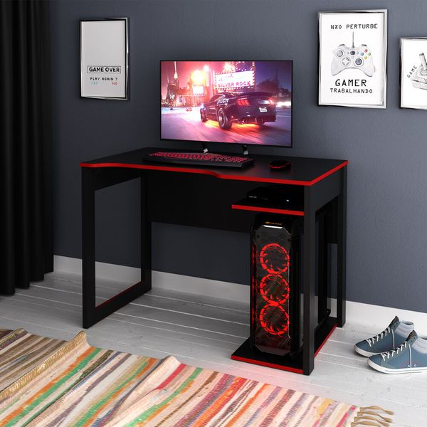 Mesa Gamer Multimóveis CR25057 Preta/Vermelho