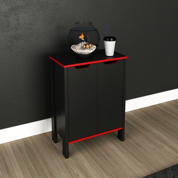 Armário Gamer 2 Portas Multimóveis CR25059 Preto/Vermelho