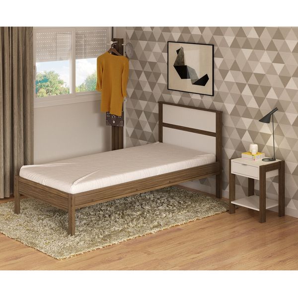 Cama de Solteiro para Colchão 88 x 188 cm Multimóveis CR35008 Nogal/Branca