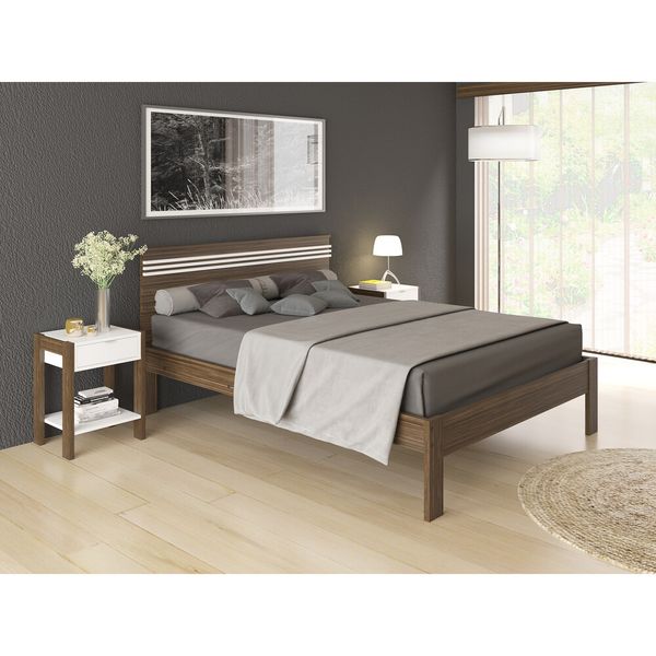 Cama de Casal para Colchão 138 x 188 cm Multimóveis CR35013 Nogal/Branca