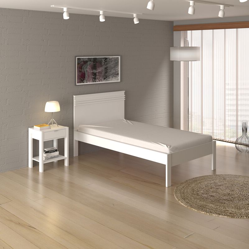 Cama Multifuncional Solteiro com Mesa Utah Branco com Colchão - Ri Happy