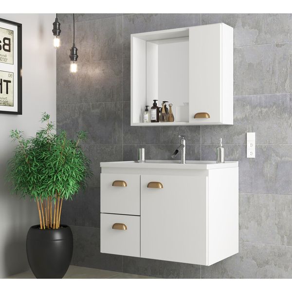 Gabinete Banheiro com Cuba e Espelheira 60cm Multimóveis CR10072 Branco