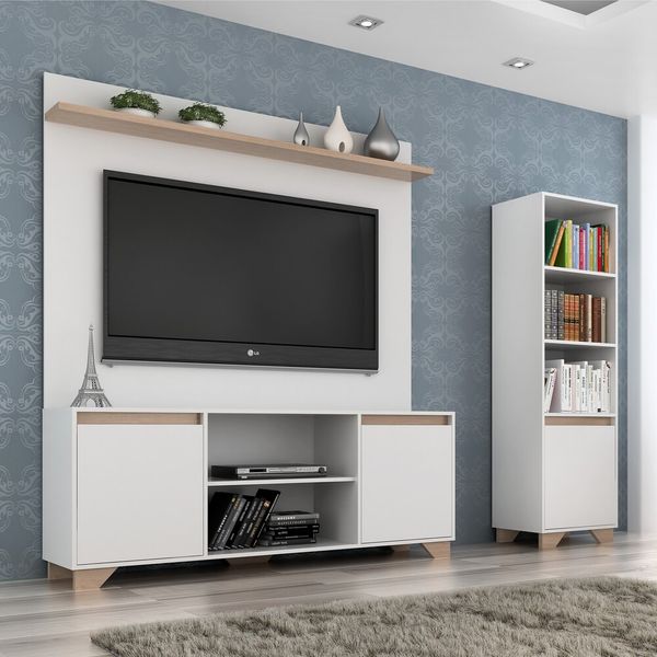 Conjunto Rack com Painel TV 55" e Livreiro Multimóveis CR45105 Branco/Siena