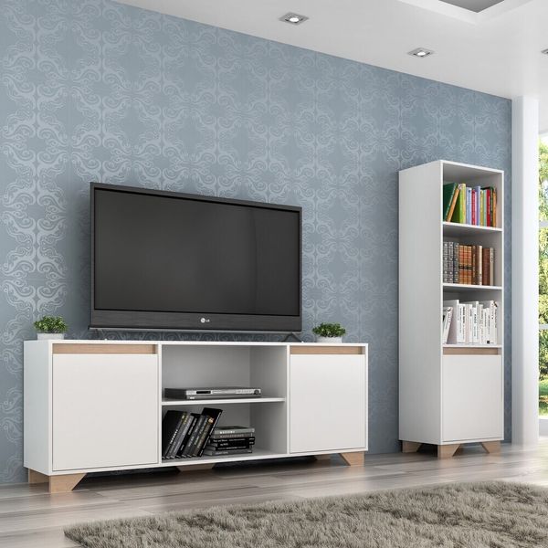 Conjunto Rack TV 60" e Livreiro Multimóveis CR45106 Branco/Siena