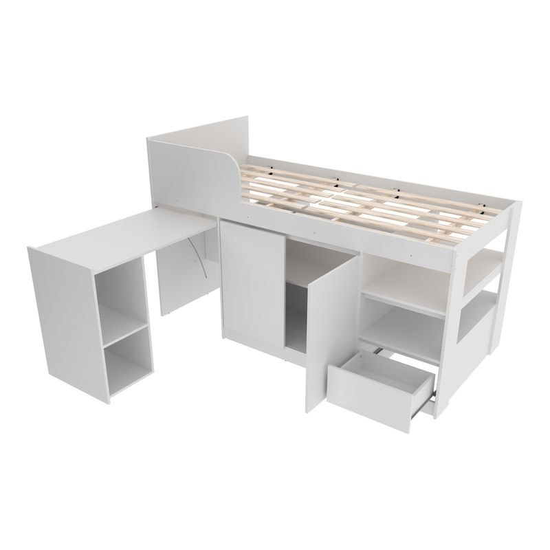 Cama Multifuncional Solteiro com Mesa Utah Branco com Colchão - Ri