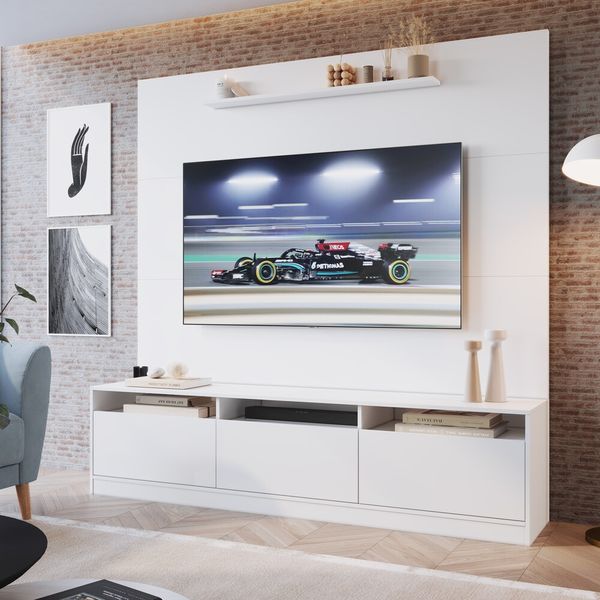 Rack com Painel TV 50" com 3 Portas Multimóveis CR45115 Branco