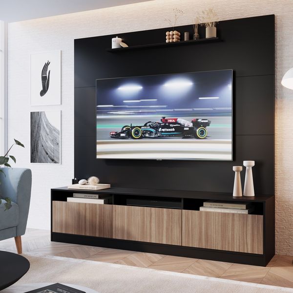 Rack com Painel TV 65" com 3 Portas Multimóveis CR45116 Preto/Montana