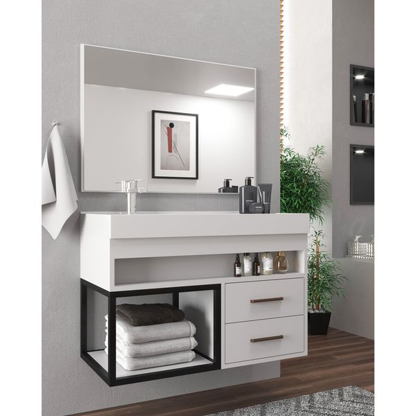 Gabinete Banheiro com Cuba e Espelheira 80cm Multimóveis CR10071 Branco