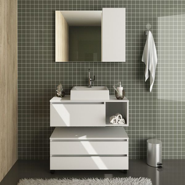Gabinete de Banheiro com Cuba e Espelheira 80cm Multimóveis CR10094 Branco
