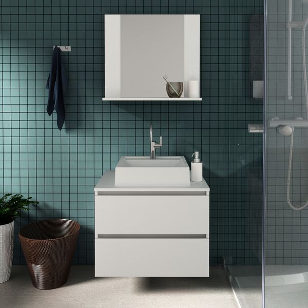 Gabinete de Banheiro com Cuba e Espelheira 60cm Multimóveis CR10097 Branco