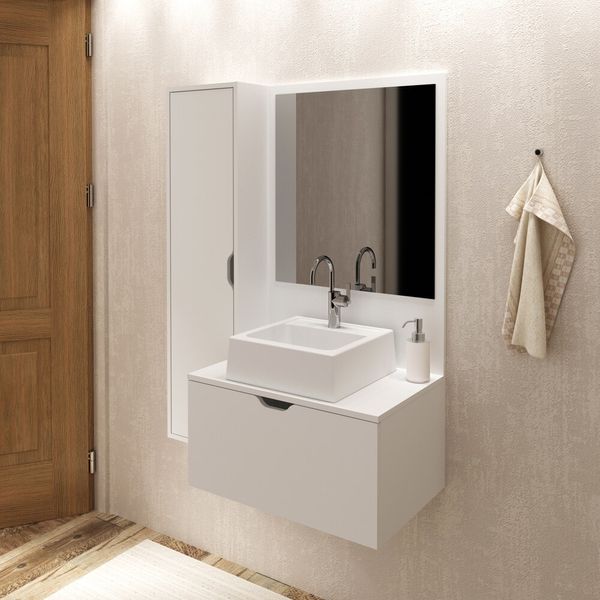 Gabinete de Banheiro com Cuba e Espelheira 90cm Multimóveis CR10098 Branco