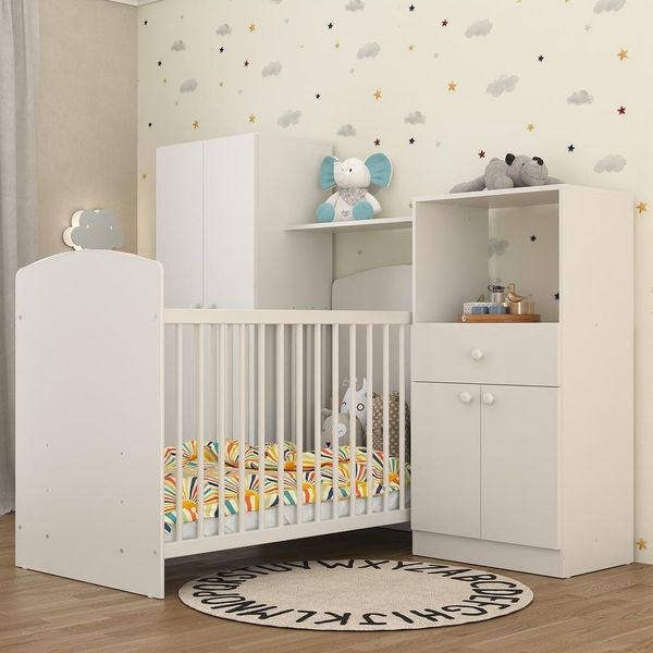 Quarto Infantil com Colchão Incluso Meu Bebê Multimóveis Branco