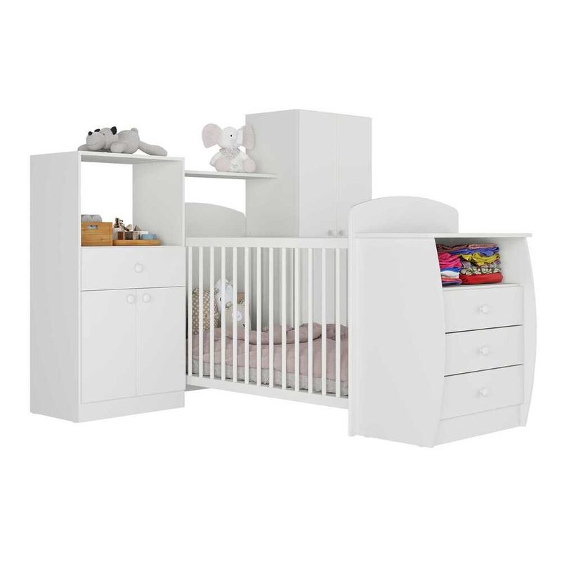 quarto-infantil-com-berco-comoda-e-colchao-incluso-laura-multimoveis-branco