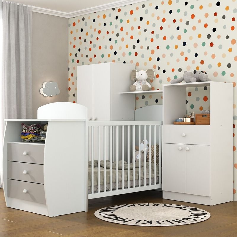 quarto-infantil-com-berco-comoda-e-colchao-incluso-laura-multimoveis-branco-cinza