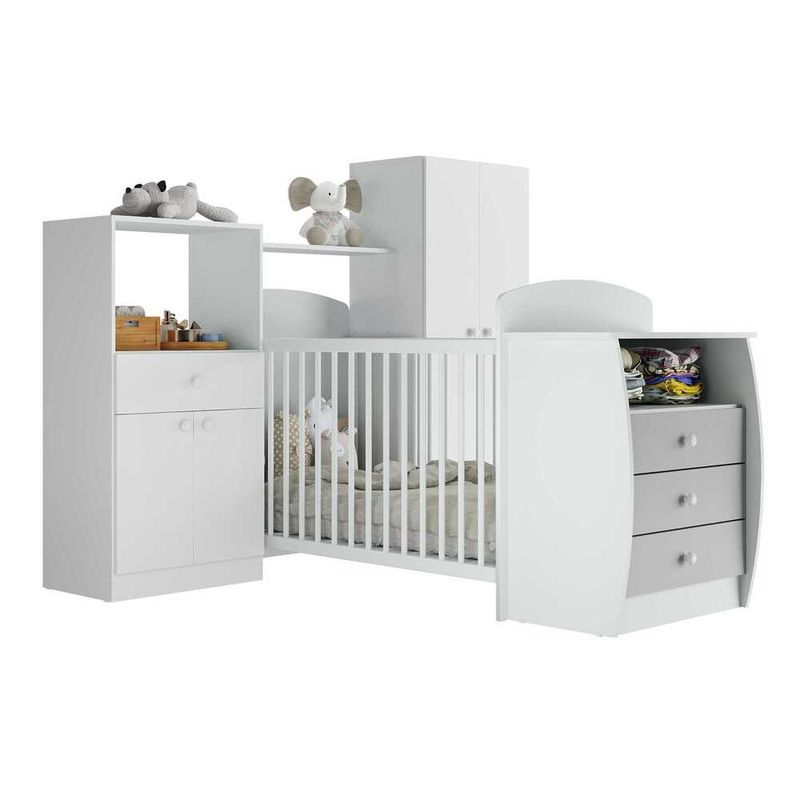 quarto-infantil-com-berco-comoda-e-colchao-incluso-laura-multimoveis-branco-cinza