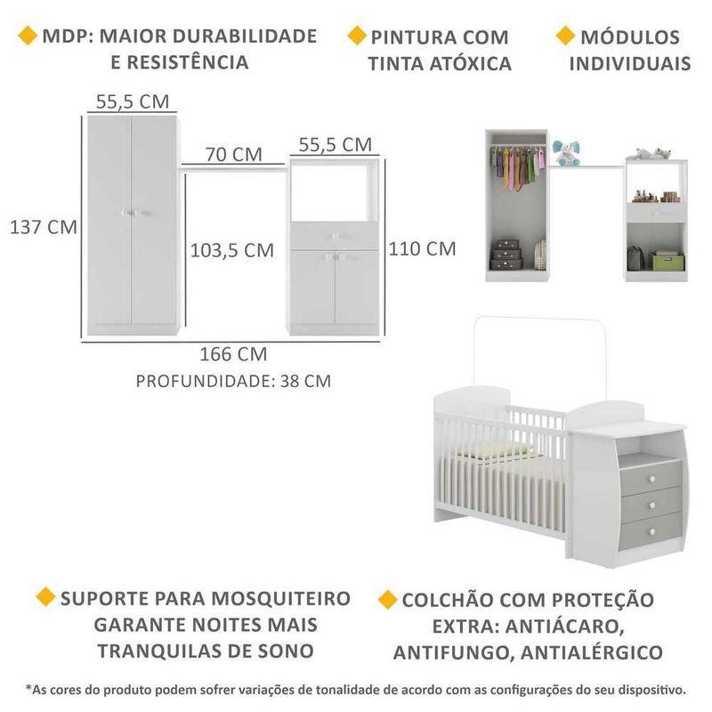 quarto-infantil-com-berco-comoda-e-colchao-incluso-laura-multimoveis-branco-cinza