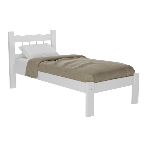 Cama Solteiro Madeira Maciça para Colchão 78/88 x 188cm Madri Multimóveis CR4141 Branca