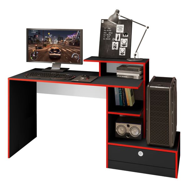 Mesa Gamer com 1 Gaveta Multimóveis CR25235 Preto